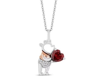Disney Winnie Puuh Granat Herz Anhänger, 925 Sterling Silber, Geschenk