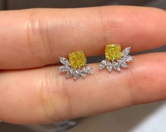 Gelbe Ohrstecker im Kissenschliff, 925 Sterling Silber, 6 MM, Ohrringe für Geschenk