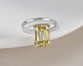Kanariengelber Verlobungsring im Smaragdschliff, 11 x 9 MM, 925 Sterling Silber, Ring für Geschenk