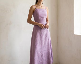 Linnen onderjurk, midi-jurk met vierkante hals, ademende zomerbruiloftsgast, XS-7XL