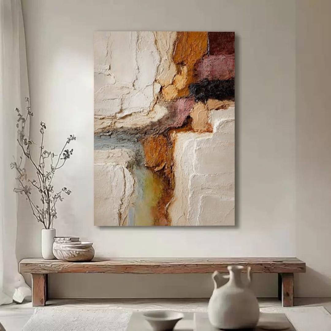 Original Textured Abstract Painting Impasto Canvas Wall Art Earth Tone ...