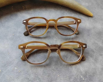 Lemtosh TVR 504 Natural Horn Frames in Brown Honey Eyeglass Frames Panto