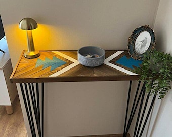 Handmade Fir Wood Console Shelf, Scandinavian Retro Entryway Dresser, Walnut Hallway Decor