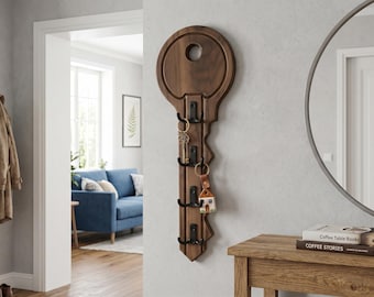Rustic Wood Key Holder Wall Hook, Decorative Hat Bag Hanger, Entryway Organizer Gift