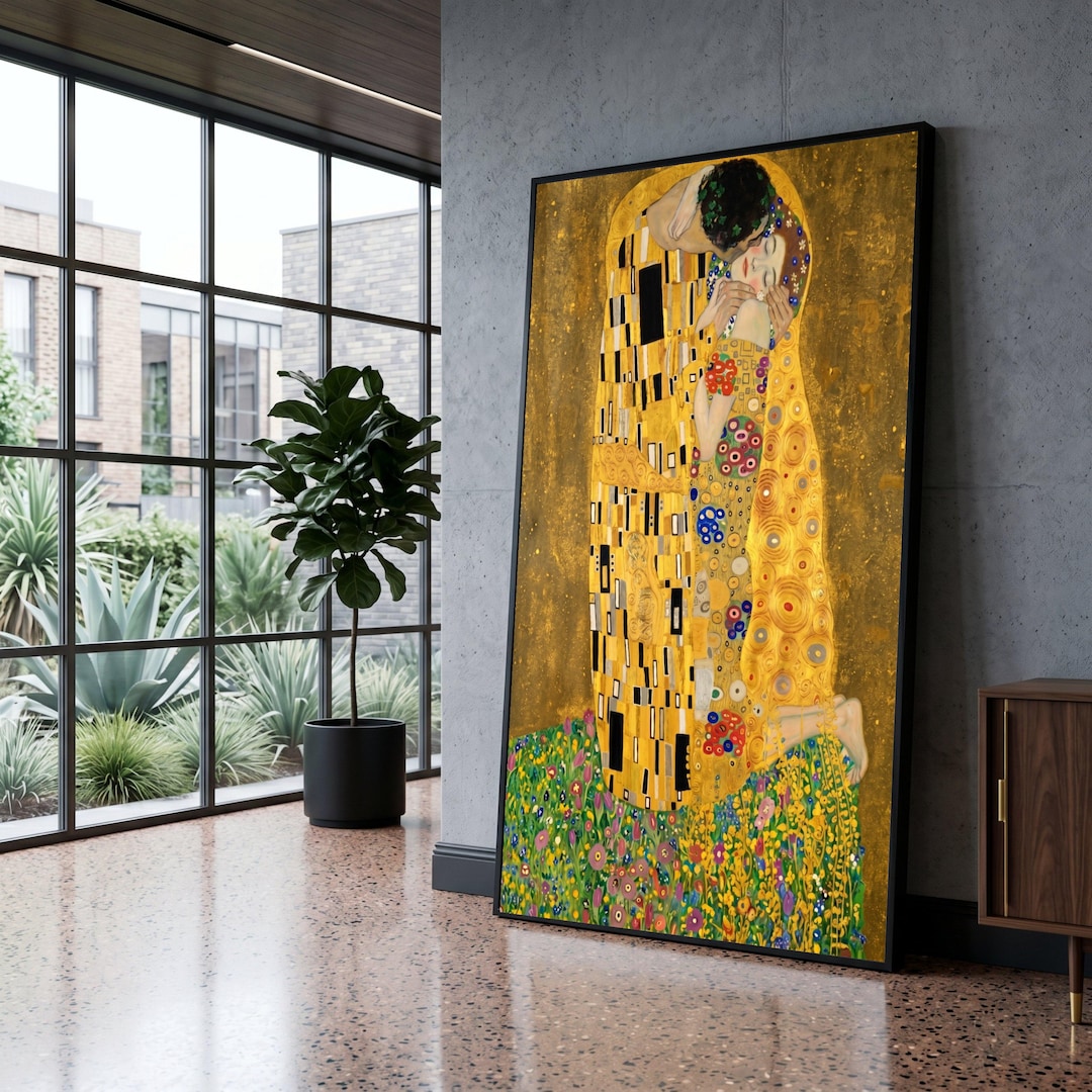 The Kiss Canvas Wall Art, Gustav Klimt Gold Lovers Painting, Romantic ...