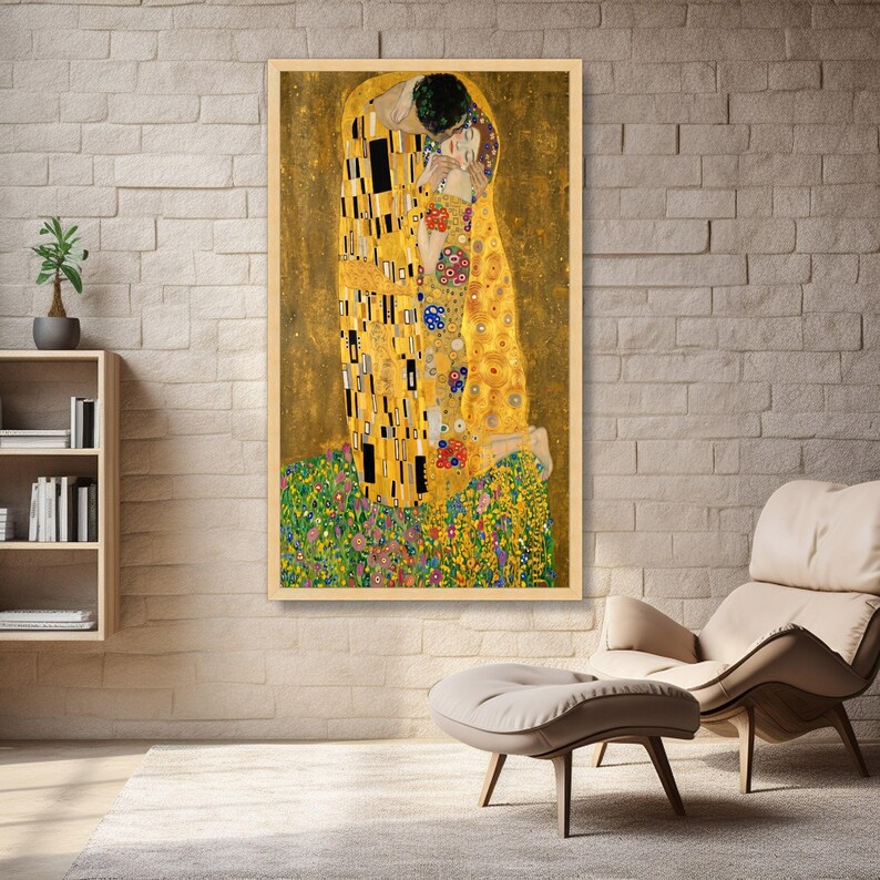 The Kiss Canvas Wall Art, Gustav Klimt Gold Lovers Painting, Romantic ...