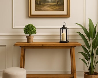 Walnut Entryway Furniture | Rustic Solid Pine Two Tier Console Table | Narrow Hallway Dresser