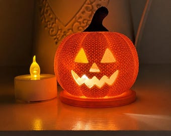 Kürbislaterne / Kerzenlaterne, Strickoptik, inklusive LED-Teelicht