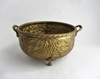 Brass Planters Hammered Oblong Planter Container Grape Design Brass Container Rustic Wedding Boho Brass Grapes Design Bohemian