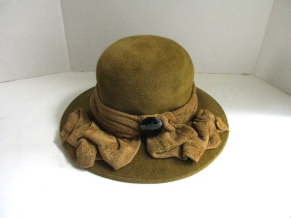 Vintage Louise Green Ladies Hat Brown Olive Green Wool Felt 