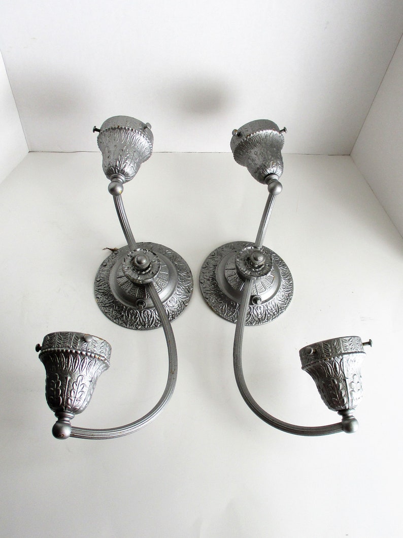 Vintage Brass Wall Sconce Pair Ornate Silver Finish Art Deco Etsy