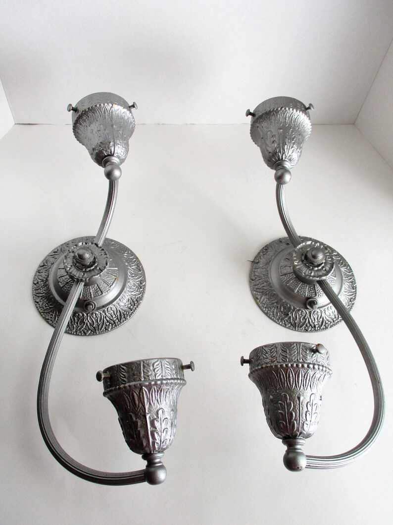 Vintage Brass Wall Sconce Pair Ornate Silver Finish Art Deco Etsy