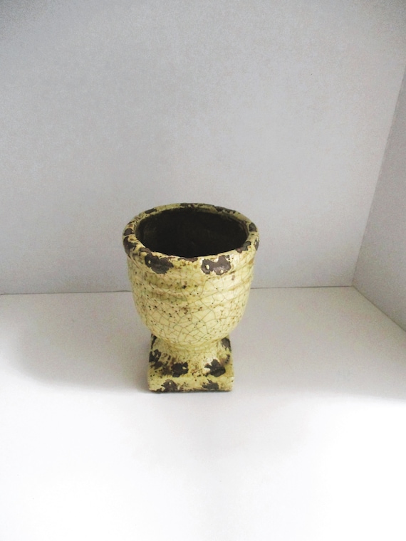 Vintage Pedestal Planter Cast Stone Crackled Glaze
