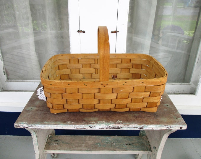 Vintage Basketville Basket Large Rustic Woven Splint Wood Gathering Orchard Basket Etsy