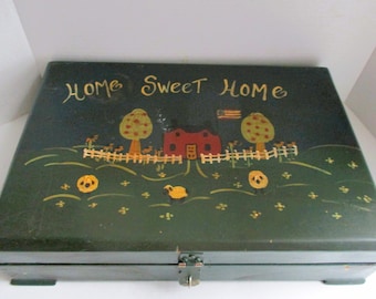 Vintage Wood Box Primitive Hand Painted Home Sweet Home