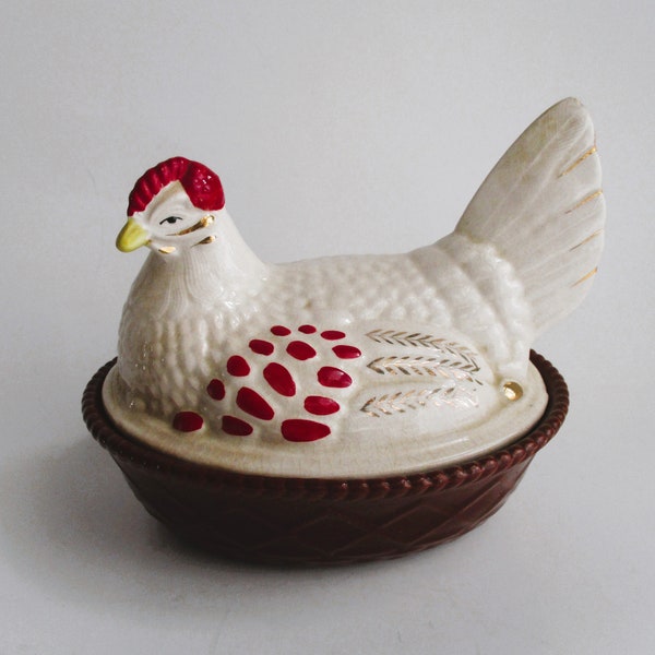 Vintage Nesting Hen Covered Bowl Candy Dish Farmhouse Kitchen Decor Storage