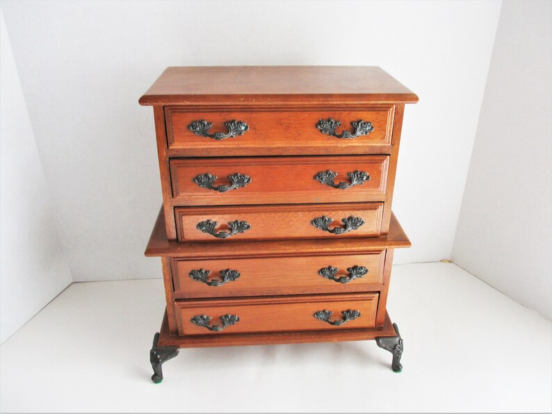 Vintage Jewelry Box Al Dresser Style Wood Metal Handles Image 0