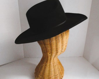 Vintage Wool Felt Cowboy Hat Black Wide Brim Unisex Justin by Milano