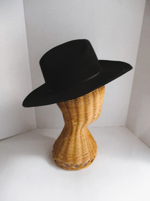 Vintage Wool Felt Cowboy Hat Black Wide Brim Unise
