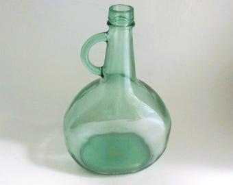 Vintage Turquoise Glass Jug Flower Vase