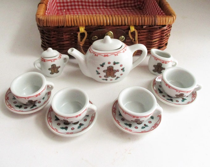 Vintage Childs Tea Set for 4 Gingerbread Miniature Porcelain Tea Set