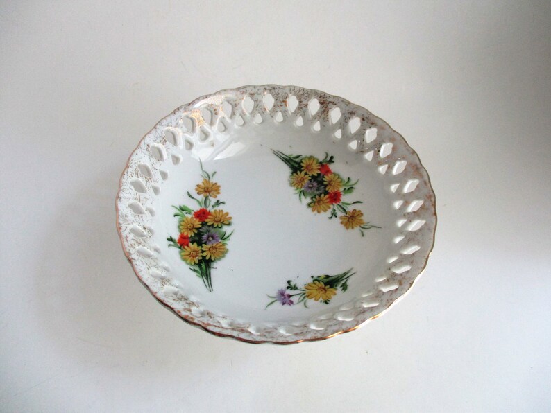 Vintage Compote Dish Porcelain Floral Design Gold Gilt Etsy