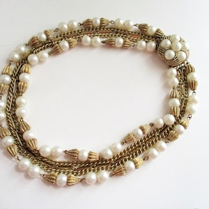 Vintage Choker Necklace Gold Tone Pearl 5 Strand Ornate Tab - Etsy