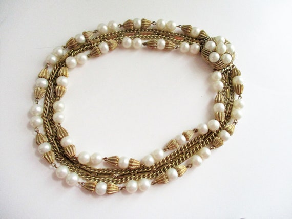 Vintage Choker Necklace Gold Tone Pearl 5 Strand … - image 1