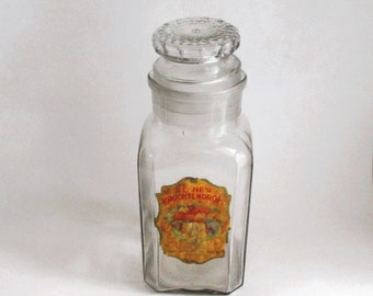 Vintage Apothecary Jar LARGE Clear Glass Klene's Fruit Drops Made in Holland