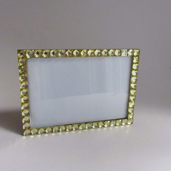 Vintage Picture Frame Shimmering Crystals Yellow Gold 4 x 6 Tabletop Vertical Horizontal