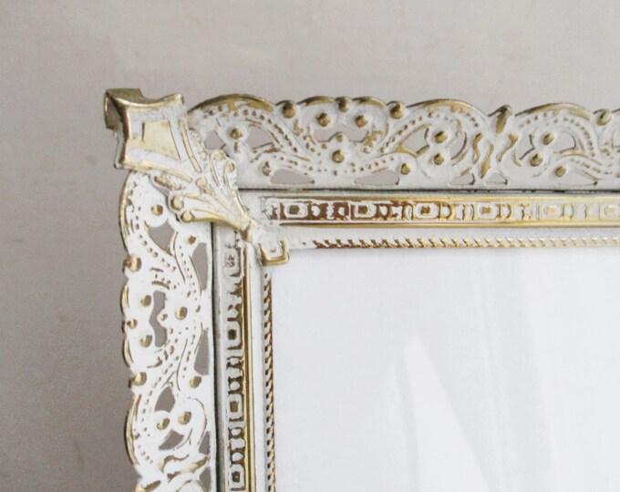Vintage 8 X 10 Frame Ornate Pierced White Washed Gold Tone Metal ...