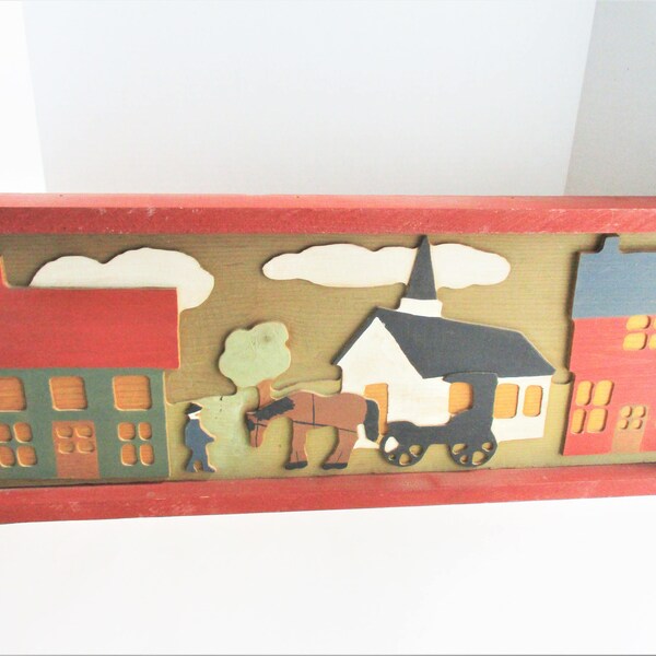 Vintage Amish Volkskunst Wandskulptur handgemachte dreidimensionales primitiven Ländliches Motiv