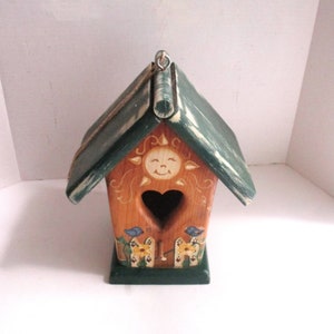 Vintage Bird House Wood Hand Painted Mexico