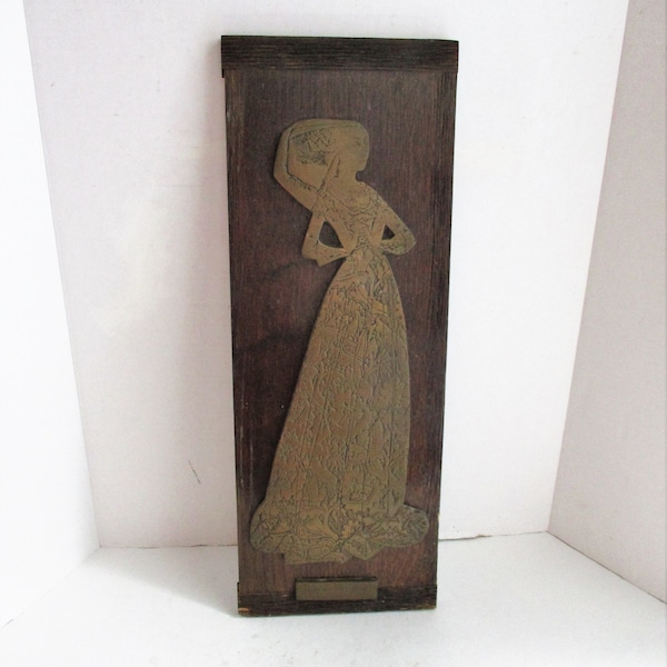 Vintage Brass Rubbing Lady Margaret Peyton c. 1484 The Lace Lady Medieval Art Made in Britain Wood Base