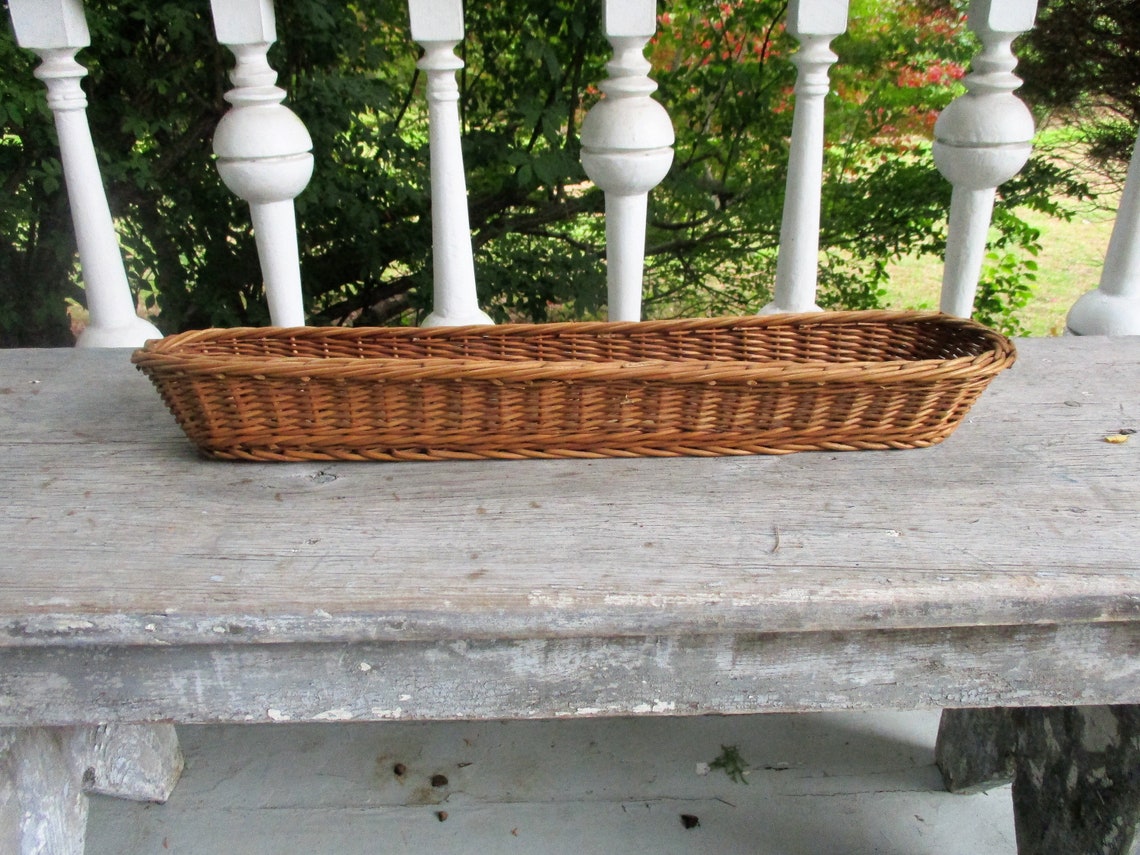 Vintage Wicker Bread Basket Long Narrow Baguette Bread Basket Etsy