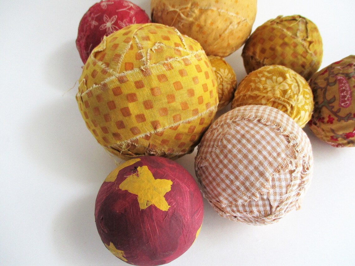 Vintage Fabric Covered Styrofoam Balls Set of 9 Large Medium Etsy