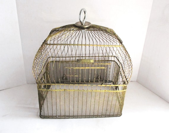 Vintage Hendryx Bird Cage Gold Tone Metal Mesh Domed Decorative No