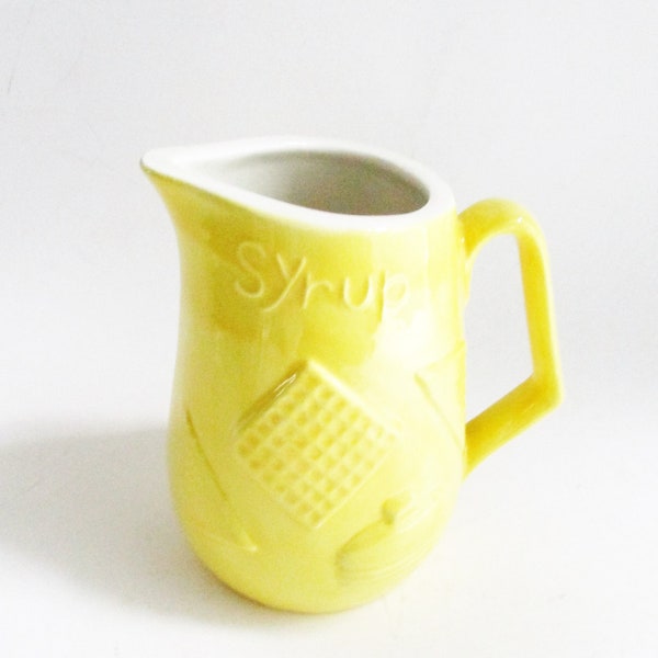 Vintage Syrup Pitcher Small Yellow Pottery Creamer