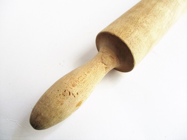 Vintage Rolling Pin One Solid Carved Piece Light Wood Grain Etsy