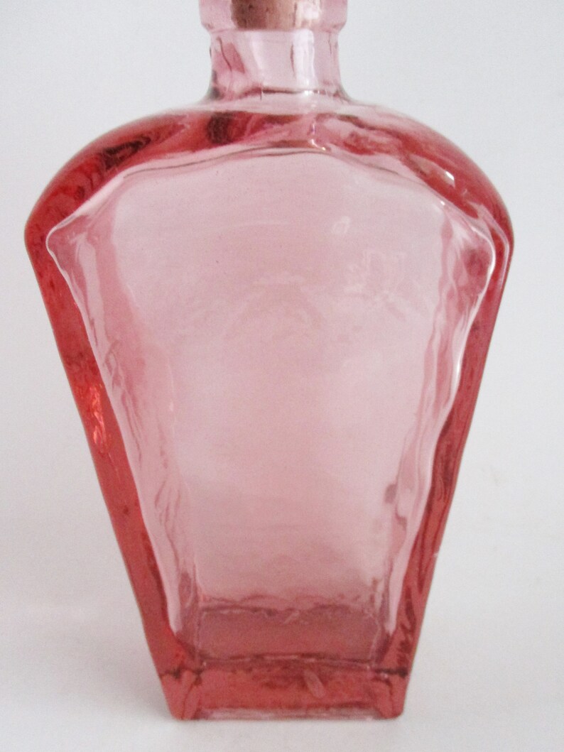 Vintage Glass Bottle with Cork Pink Wavy Glass Vase Etsy