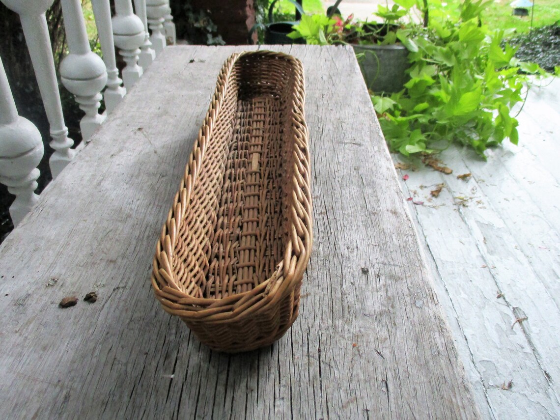 Vintage Wicker Bread Basket Long Narrow Baguette Bread Basket Etsy