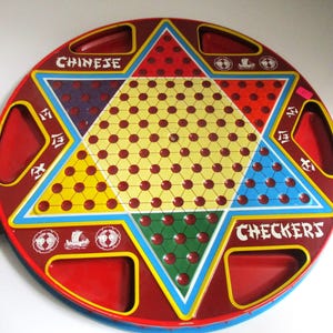 Vintage Chinese Checkers and Checkers Ohio Art Metal Lithograph
