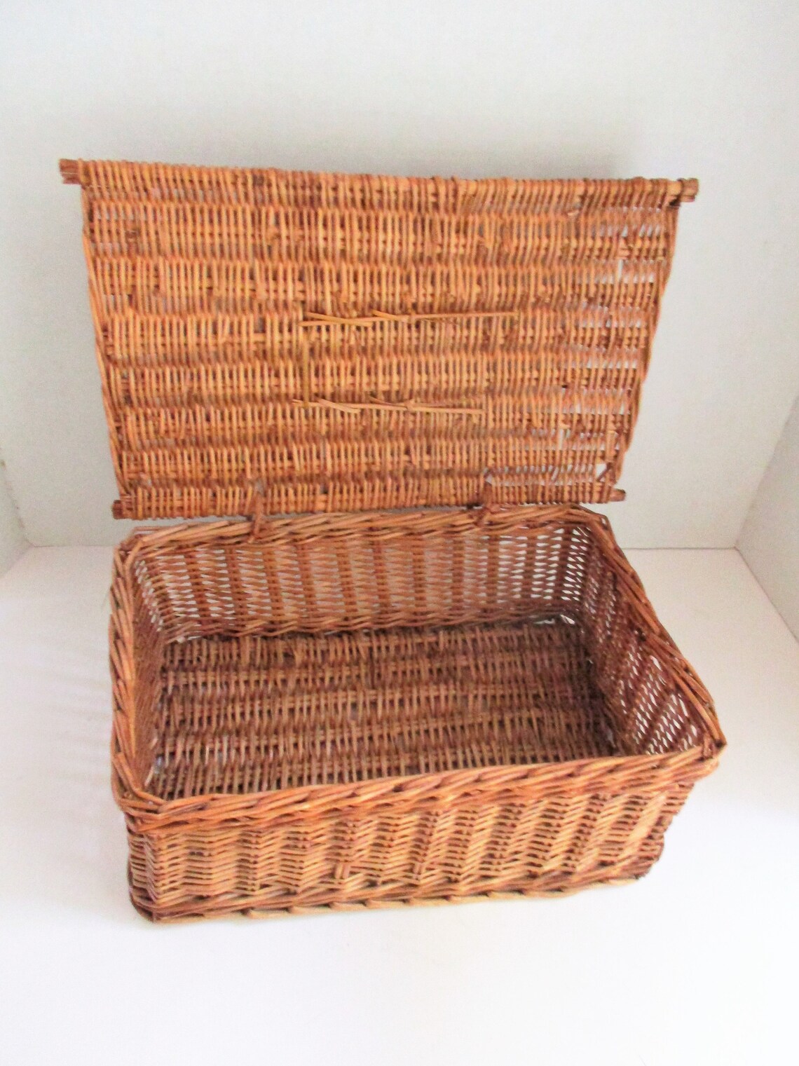 Vintage Wicker Basket Square with Lid Storage Home Decor Etsy