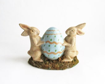 Vintage Bunnies with Egg Figurine Spring Easter Decor