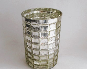 Vintage Mercury Glass Vase Geometric Design