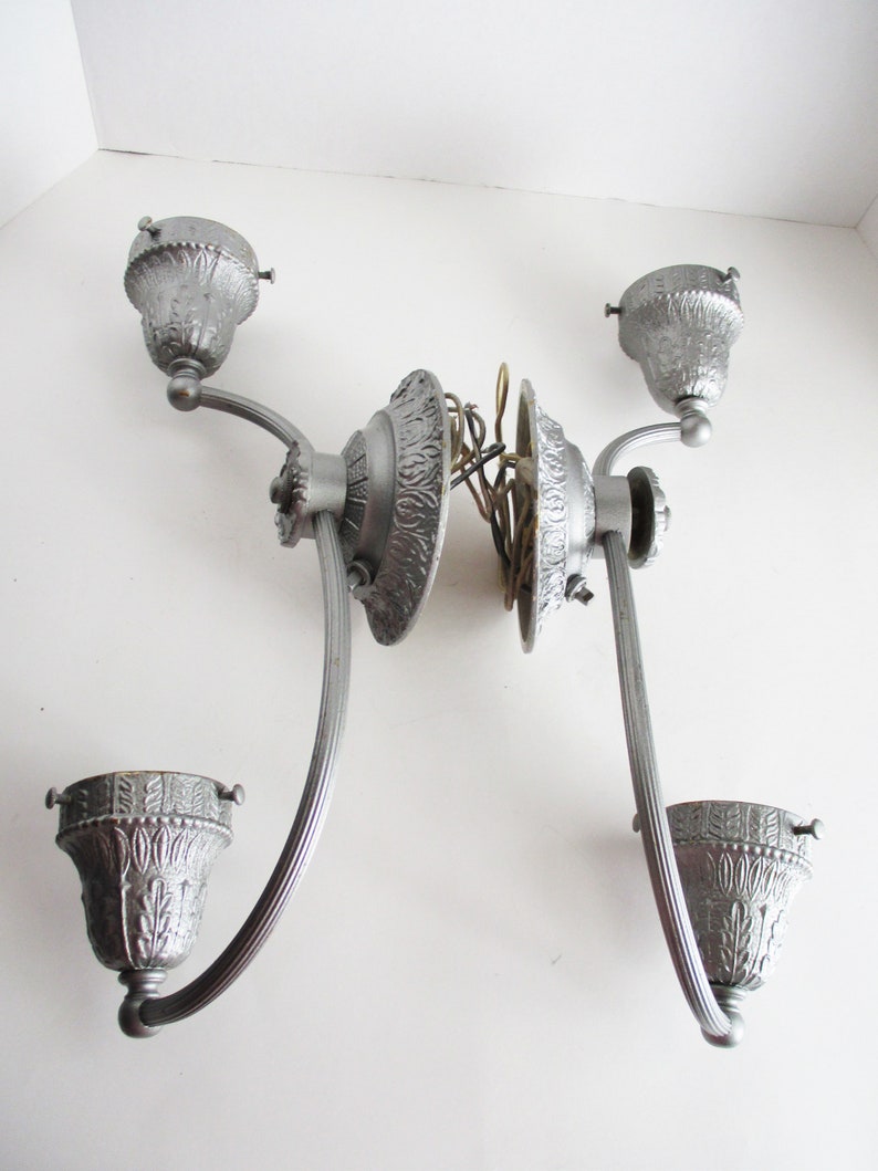 Vintage Brass Wall Sconce Pair Ornate Silver Finish Art Deco Etsy