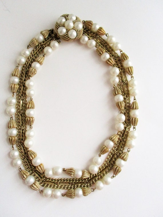 Vintage Choker Necklace Gold Tone Pearl 5 Strand … - image 7