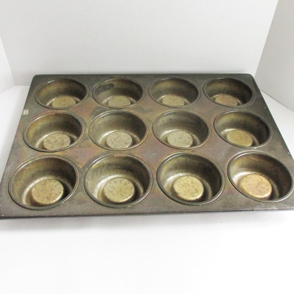 Vintage 12 Cupcake Muffin Pan Large Recessed Commercial Baking Williams Sonoma