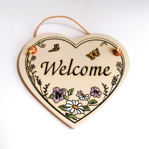 Vintage Welcome Heart Trinity Pottery Wall Door Hanging