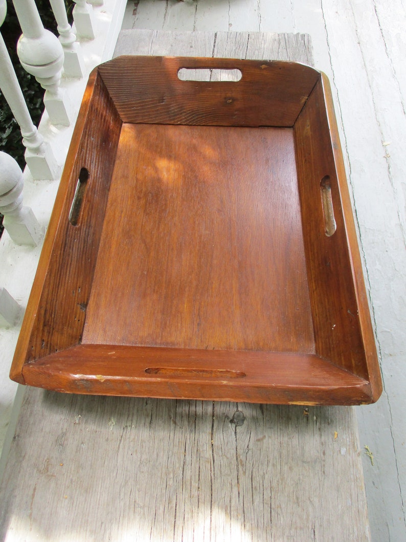 Vintage Wood Tray Large Wood Decorative Tray With Four Handles Etsy